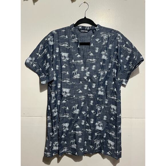 Lands' End Palm Tree Sailboats Shirt Women's Size M Short Sleeve V Neck - Picture 6 of 6